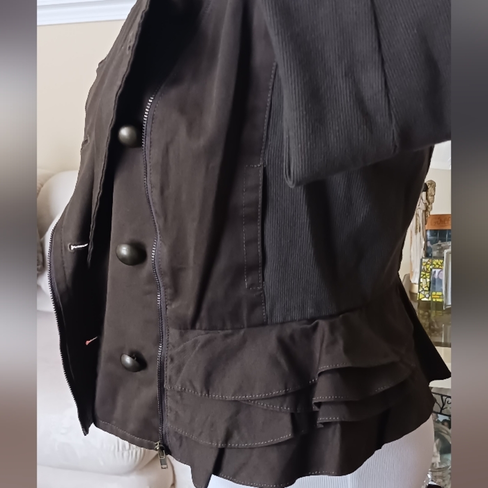 Forever 21 Asymmetrical Zipper Jacket sz M  Green EUC - Picture 15 of 16